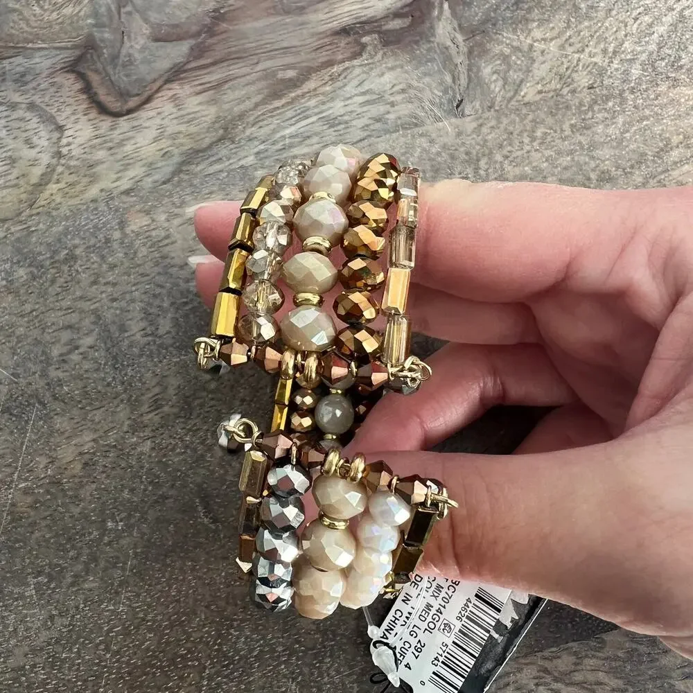 New with tags Inc Multicolored Beaded Gold and White Cuff Bracelet